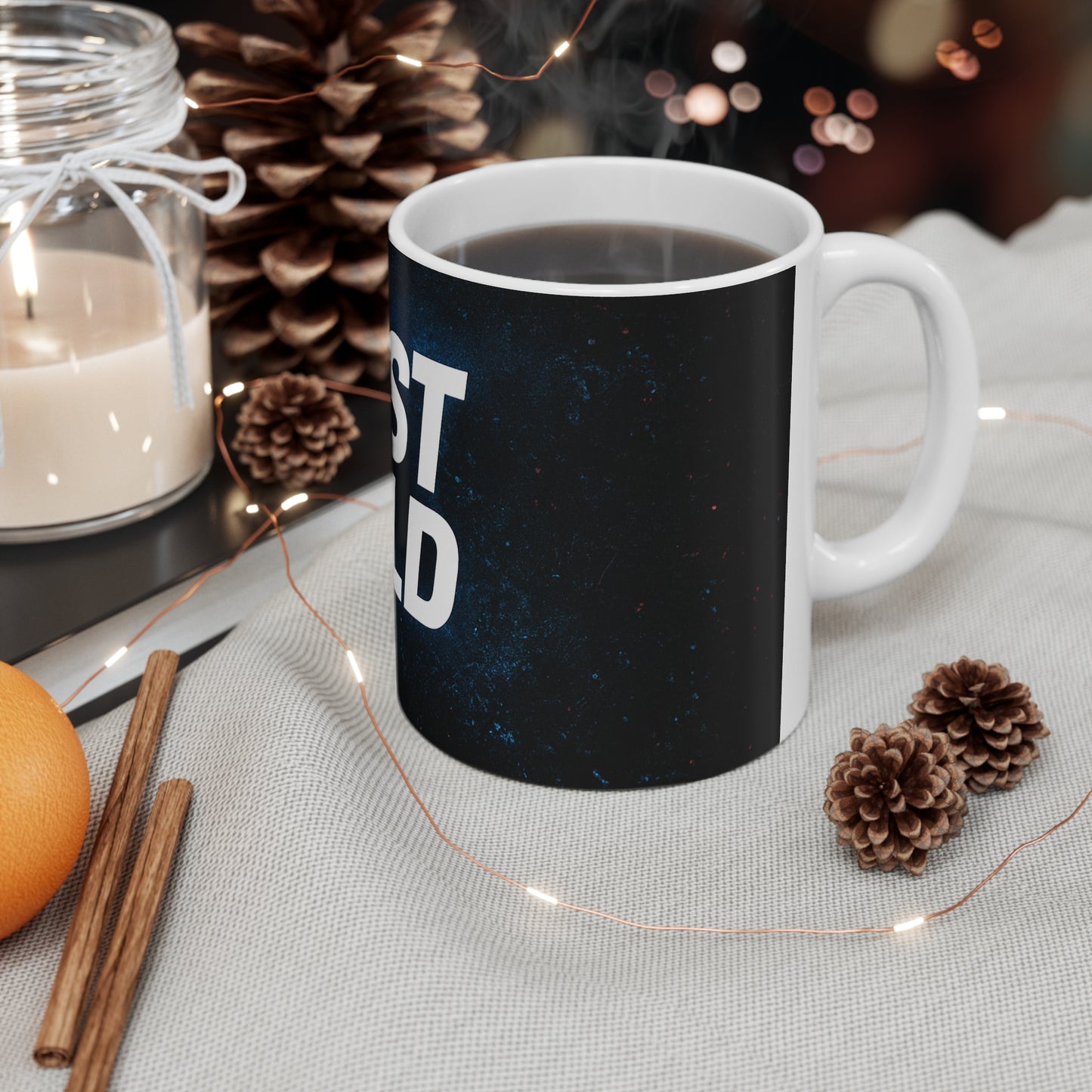 JustBold coffee branded mug