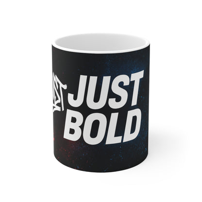 JustBold coffee branded mug
